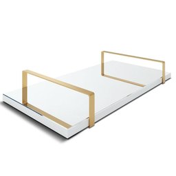 Bandeja Espelhada 25x50cm Borda Infinita Branca Com Alça Cobre - 1