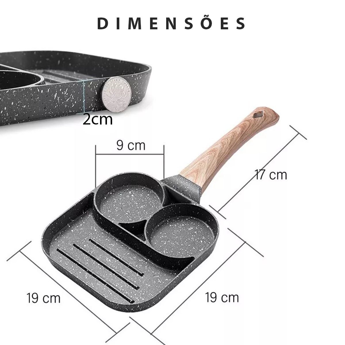 Frigideira Antiaderente 3 Em 1 Panela 3 Partes Ovos Hamburguer Omelete  Bacon Carne Pedra Maifan Nao | MadeiraMadeira