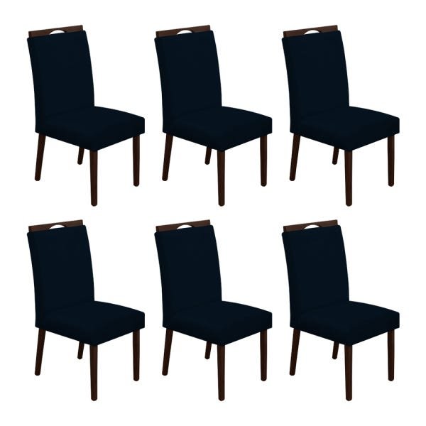 Kit 6 Cadeiras Sala de Estar Estofadas Veludo Azul Heloisa Castanho - 1