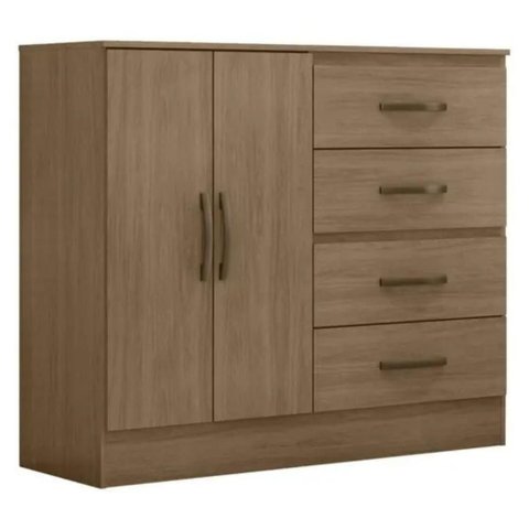 Cômoda 4 Gavetas 2 Portas Lite Carvalho Oak 107cm Largura Sapateira Mdp