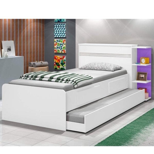 Conjunto Cama Solteiro Jade com Baú 2 Gavetas e Cama Auxiliar Flex Color Espresso Móveis - 2