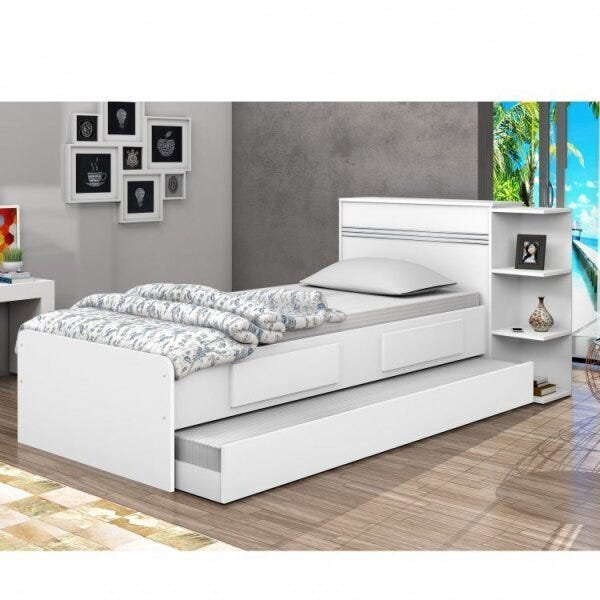 Conjunto Cama Solteiro Jade com Baú 2 Gavetas e Cama Auxiliar Flex Color Espresso Móveis - 1