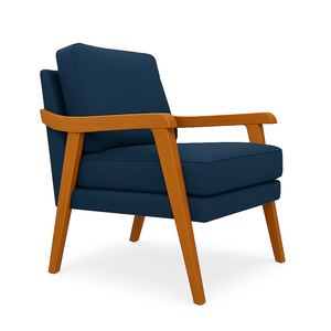 Poltrona Decorativa Mona Luxo Braço Nogueira:linho Azul