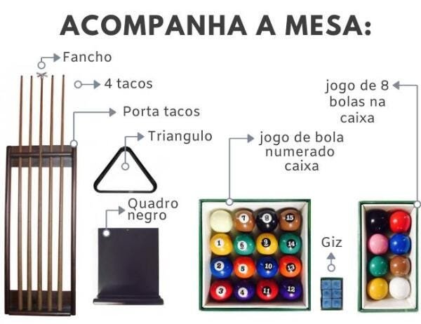 Mesa de Sinuca - 2,52x1,40 - Vermelho - 3