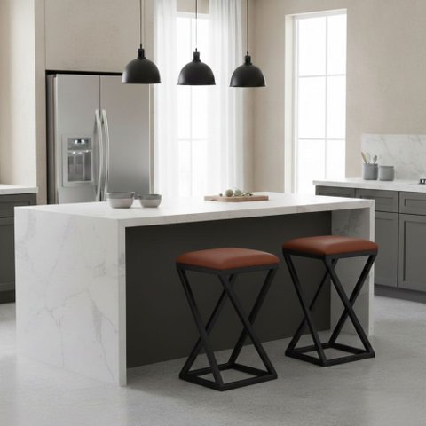 Kit 2 Banqueta Baixa Cozinha 50 Cm Balcão Bar Gourmet Corino:marrom