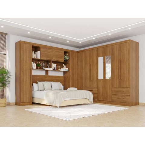 Guarda-Roupa Casal Modulado Canto com Espelho 11 Portas 4 Gavetas Multimóveis Cinamomo