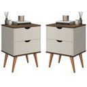 Ver imagem 1 de Kit 2 Mesa de Cabeceira Retro Madri C/ 2 Gavetas Vintage:off White/canela