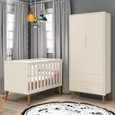 Ver imagem 2 de Jogo de Quarto Infantil Theo Retrô Guarda Roupa 2 Portas e Berço Areia Fosco com Pés Amadeirado