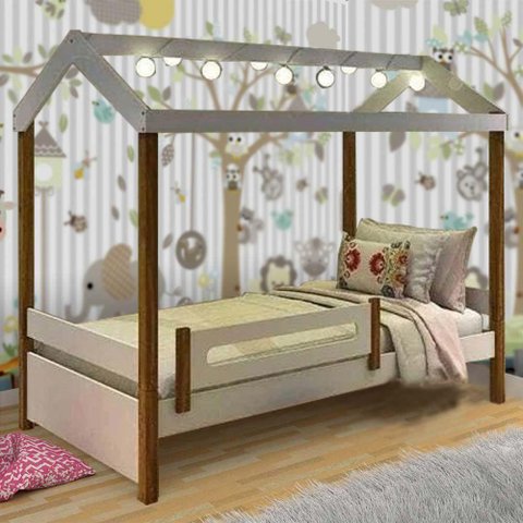 Cama Casa Eliz Branco/mel C/ Led e Colchão