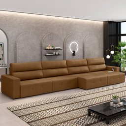 Sofá Retrátil 8 Lugares 524cm 4 Módulos Nero com USB Couro Caramelo G52 - Gran Belo - 1