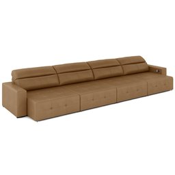 Sofá Retrátil 8 Lugares 524cm 4 Módulos Nero com USB Couro Caramelo G52 - Gran Belo - 2