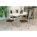 Ver imagem 1 de Conjunto: Mesa de Cozinha Elba Tampo Madeirado C/ Vidro 160cm e 6 Cadeiras Florença Niquel/off