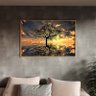 Quadro Decorativo Tela Canvas Paisagem Arvore da Vida Com Moldura Dourada - 150x80 cm - 1