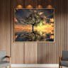 Quadro Decorativo Tela Canvas Paisagem Arvore da Vida Com Moldura Dourada - 150x80 cm - 2