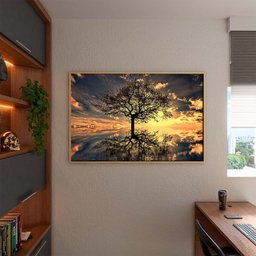 Quadro Decorativo Tela Canvas Paisagem Arvore da Vida Com Moldura Dourada - 150x80 cm - 3