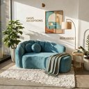 Ver imagem 2 de Sofá Curvo 3 Lugares Orgânico Confortável Serena Veludo Azul Turquesa - Montanari's Decor