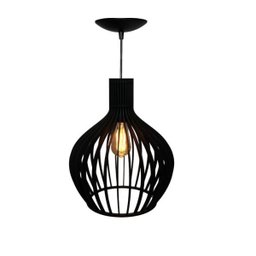 Luminária Lustre Pendente Madeira Redondo Munique 20cm Preto - 1