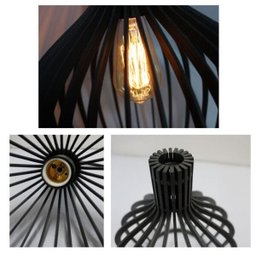 Luminária Lustre Pendente Madeira Redondo Munique 20cm Preto - 5
