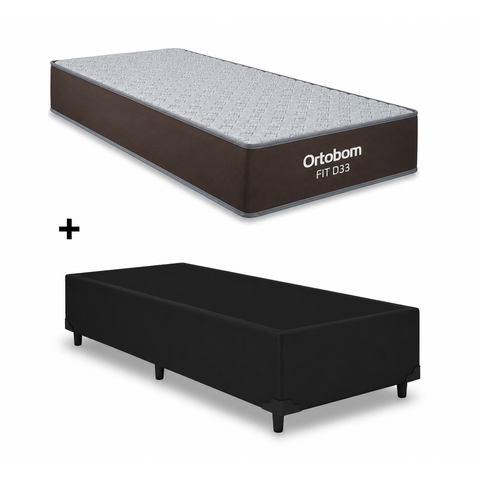 Cama Box Base Solteiro Preto Colchao Fit D33 Espuma 88x188 - Ortobom