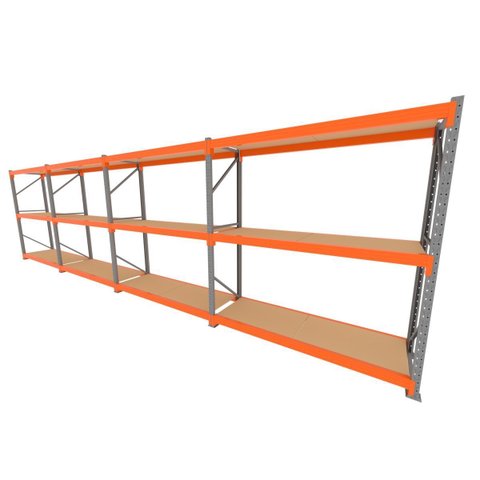 Mini Porta Pallet 200 Kg por Nivel Inicial +3 Continuação com 3 Niveis Laranja com Mdf Cru