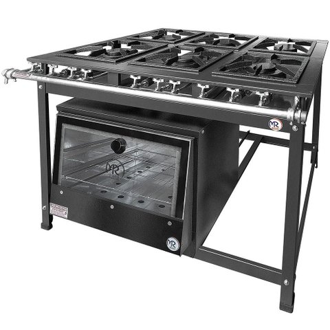 Fogão Industrial 6 Bocas 3 Duplas Baixa Pressão Mr Fogões com Forno P7 Tradicional