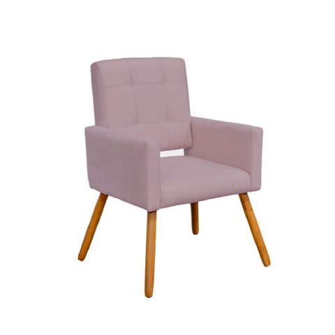 Poltrona Cadeira Decorativa c/ Costas Vazadas Camila Pés Palito Veludo Rose - LM DECOR