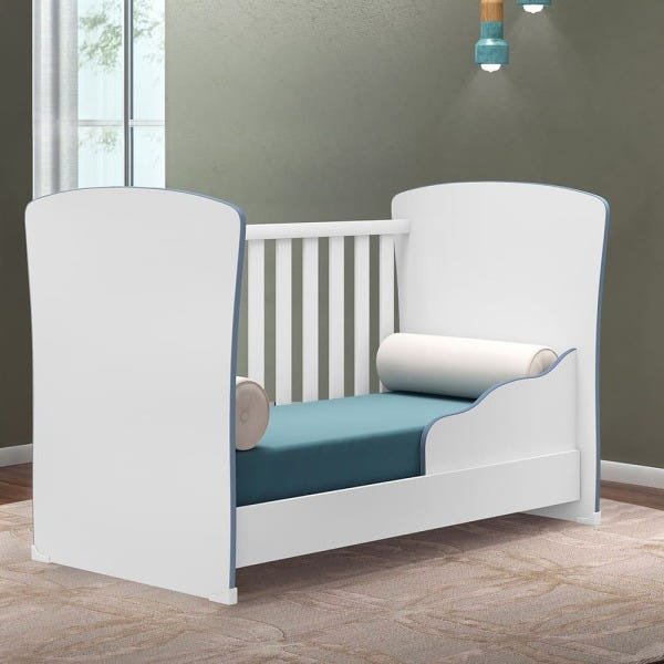 Berço Mini Cama 2484 com Aplique Personalizado Linha Doce Sonho Branco/Azul Qmovi - 6