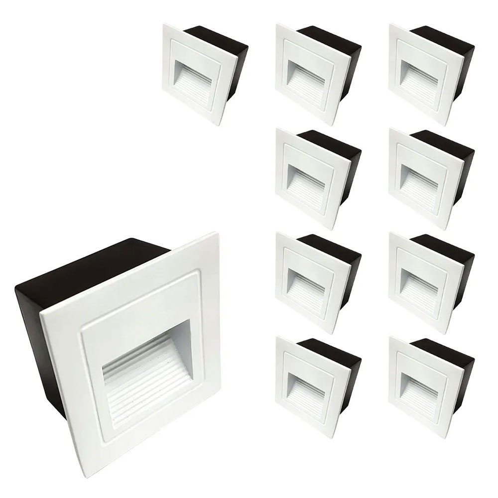 Kit 10 Luminária Parede Balizador Led Escada Branco 4w Clean