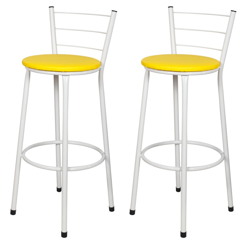 2 Banquetas Alta para Cozinha Epoxi Branca:amarelo