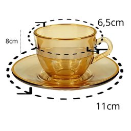 Jogo de Xícaras para Café Menfis Âmbar em Vidro com Pires 85ml - 8 Peças - 2