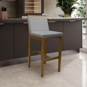 Kit 2 Banqueta Alta em Madeira Maciça Londres Linho Cinza