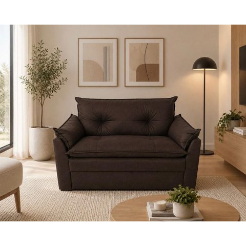 Sofá Compacto 2 Lugares Suede Confortável Minnors 1,20 Mts Cor:Marrom