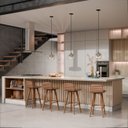 Ver imagem 1 de Meia Banqueta Línea Carvalho em Aço Assento Linho Terracota