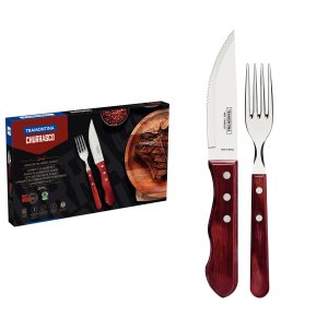 Jogo de Talheres para Churrasco Jumbo Tramontina Polywood 12 Peças:vermelho