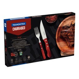 Jogo de Talheres para Churrasco Jumbo Tramontina Polywood 12 Peças:vermelho - 6