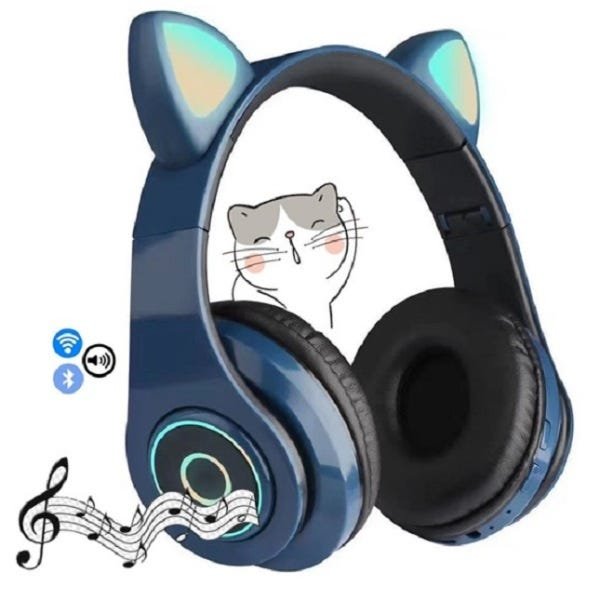 Fone de Ouvido Gatinho Bluetooth 5.0 Dobravel Azul Marinho - 7