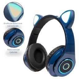 Fone de Ouvido Gatinho Bluetooth 5.0 Dobravel Azul Marinho - 1