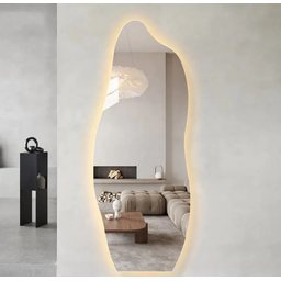 Espelho Grande Corpo Inteiro Lapidado Orgânico Decorativo 115x60cm Luxo com Led Fria 6500k - 1