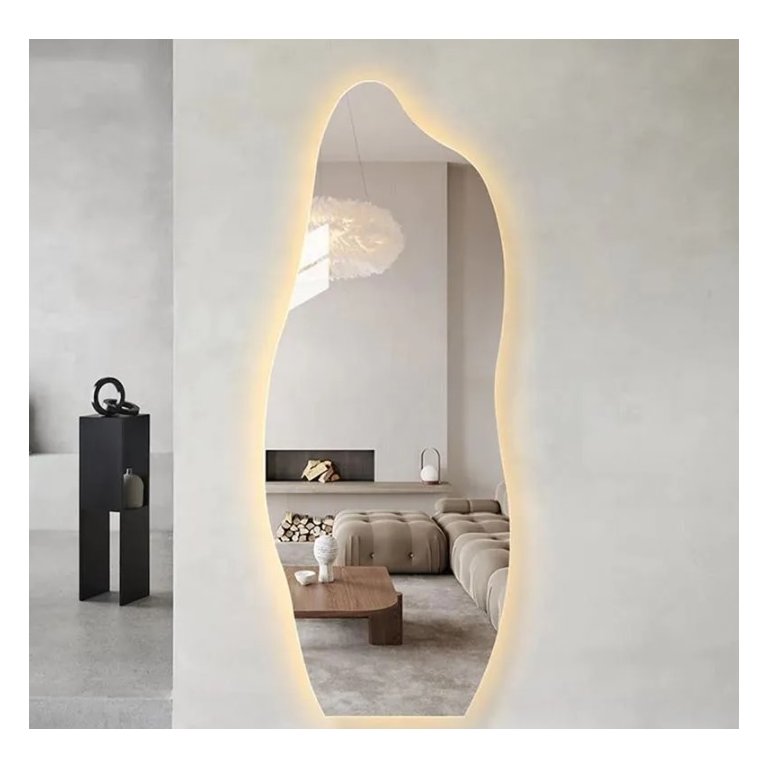 Espelho Grande Corpo Inteiro Lapidado Orgânico Decorativo 115x60cm Luxo com Led Fria 6500k
