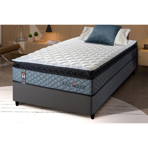 Conjunto Cama Box Espuma Chicago Cinza Solteiro 88x188x57
