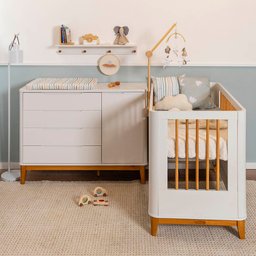 Kit Quarto Infantil Boom com Pés Mel - Berço Slim + Cômoda 4 Gavetas e 1 Porta - Branco Abra Cadabra - 1