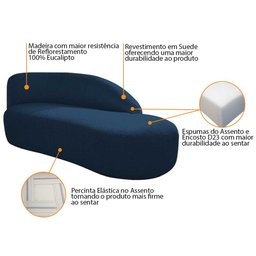 Divã Recamier Curvo Luna 160cm Lado Direito Suede Azul Marinho - 4