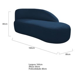 Divã Recamier Curvo Luna 160cm Lado Direito Suede Azul Marinho - 3