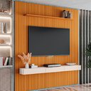 Ver imagem 3 de Painel para Tv até 75 Polegadas 2,25x2,40m Ripado com Nicho Arbo Cedro/off White Edn