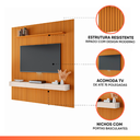 Ver imagem 5 de Painel para Tv até 75 Polegadas 2,25x2,40m Ripado com Nicho Arbo Cedro/off White Edn