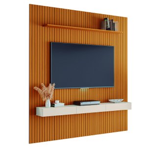 Painel para TV até 75 Polegadas 2,25x2,40m Ripado com Nicho Arbo Cedro/Off White EDN