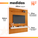 Ver imagem 4 de Painel para Tv até 75 Polegadas 2,25x2,40m Ripado com Nicho Arbo Cedro/off White Edn