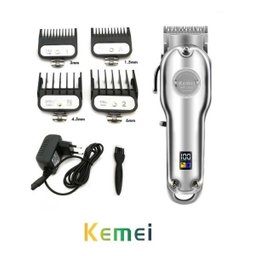 Maquina Corta Cabelo Profissional Recarregável Display Lcd Kemei 1986 Prata Original Luuk Young - 2