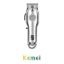 Maquina Corta Cabelo Profissional Recarregável Display Lcd Kemei 1986 Prata Original Luuk Young - 1