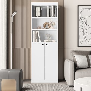 Estante Livreiro com 5 Prateleiras e 2 Portas Gold Luxo - Dullar Móveis:branco